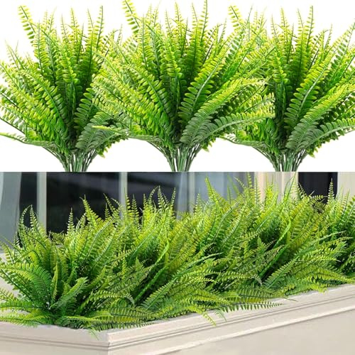 12 lots de Plantes Artificielles Fougere Artificielle Plante Exterieur Artificiel Fougère de Boston Convient pour une utilisation intérieure et extérieure, balcon, jardin, décoration de rebord de fenê