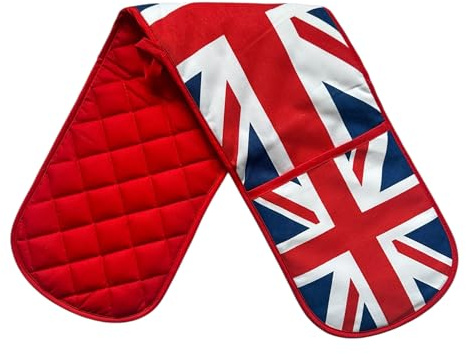 LILAJ Union Jack Double Oven Glove - 100% Cotton British Flag Heat-Resistant Kitchen Mitt - Practical UK-Themed Cooking Accessory for Baking, Roasting or BBQ - Souvenir or Gift