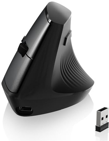AJAZZ i300 Mouse Ergonomico Verticale Wireless, 2,4GHz/BT, Leggero da 84g, Clic Silenziosi, Angolo Verticale di 57°, Reduce Muscle Strain, 1600DPI, Mouse da Ufficio per Windows/Mac/iPad/Laptop, Nero