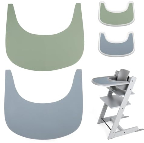 Hochstuhl Tischset,2 Stück strapazierfähiges Hochstuhl Platzset Silikont, für Tripp Trapp Hochstuhl Zubehör, Geeignet für Tripp Trapp Hochstuhl Tablett (Grau/Grün)