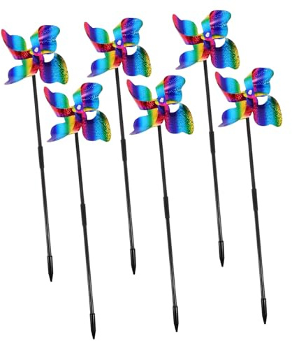 BESPORTBLE 6 Piezas Molinos de Viento Reflectantes para Jardín Espantapájaros para Patio Decoración de Jardín y Patio Ahuyentadores de Pájaros con Brillantes