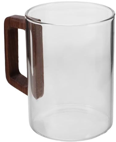 Cabilock Teeglas mit Henkel aus Glas, Kaffeebecher für Heißgetränke Durchsichtiger Glasbecher mit Holzgriff für Tee Latte Espresso Zuhause