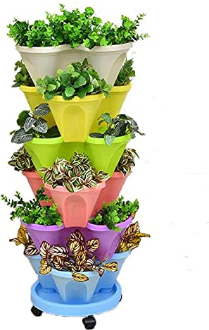 Torre de flores apilable vertical, macetas multicapa para exteriores, para fresas, verduras y hierbas, macetas de jardín inteligentes en colorido diseño de cuatro pétalos