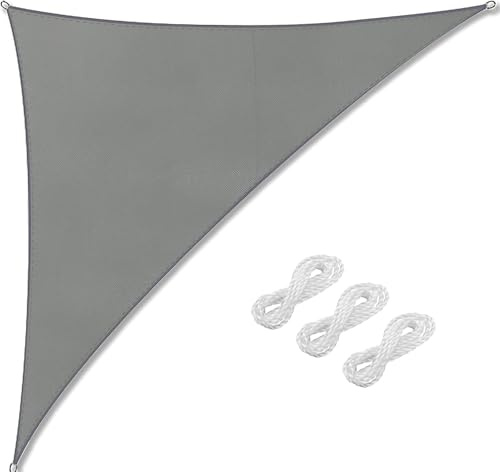 Sonnensegel Dreieckig, Sonnensegel Wasserdicht Dreieck Grau & Creme, Windschutz Segel PES Polyester, 95% UV Schutz für enbereich, Balkon, Terrasse, Garten (Grau, 3X4X5m)