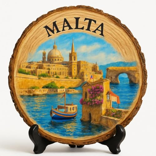 Malta Souvenir Gift – Targa in legno da parete o tavolo, souvenir di Malta (Malta), regalo per turisti, collezionisti di piatti e amanti dei viaggi, regalo decorativo per avventura mediterranea