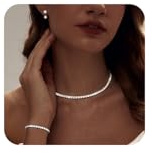 LULII Tennis Necklace Set for Women Dainty Sterling Silver Necklace and Earring Sets Diamond Stud Earrings Crystal Bracelets for Women Silver Jewelry Sets for Bride Wedding Gift