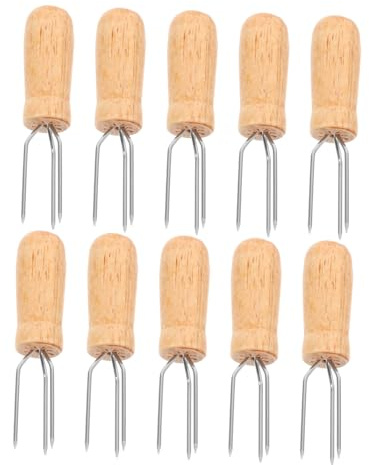 FUTUREORYY 10stücke Maiskolbenhalter Aus Edelstahl Grillgabeln Mit Holzgriff Maisstangen-grillgabeln-Set Maisspieße Obstgabeln Für Grillen BBQ Picknick Und Camping