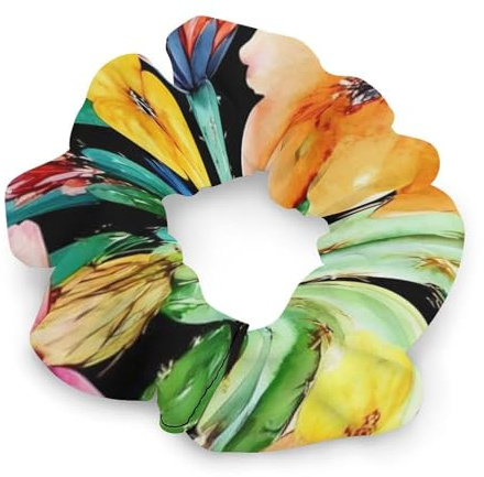 Watercolor Cacti Cactus Flowers Women's Hair Ties Elastic Scrunchies Silk Like Scrunchy Accessories for Sleep