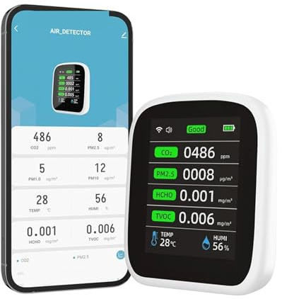 Rilevatore Gas 8in1 Tuya Wifi PM1.0 PM2.5 PM10 CO2 TVOC HCHO Tester Di Temperatura E Umidità Misuratore Portatile Qualità Aria Rilevatore Anidride Carbonica