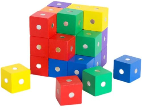 LLTCMYGS Montessori Holz Magnetische Würfel Bausteine Spielzeug, Geometrische Würfel Lernspielzeug (30 Stück)