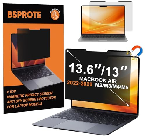 BSPROTE Magnetic Privacy Screen for MacBook Air 13.6 & 13 Inch (2022-2026, M2, M3, M4, M5), Reduce Eye Strain Laptop Privacy Screen Shield and Protector for Mac 13In (A2681 A3113 A3240 A3449)