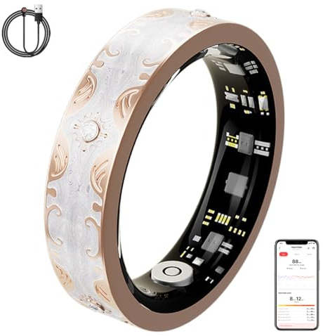 Thafikzi Bague de santé intelligente pour femmes, aucun frais d'abonnement, bracelet de fitness santé avec fréquence cardiaque, sommeil, oxygène sanguin, étanche IP68, bague intelligente de