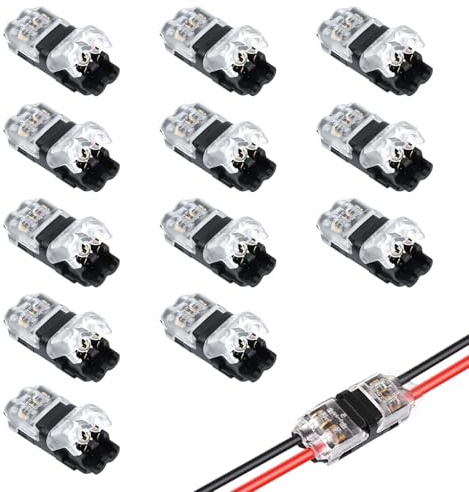 12 Pack Low Voltage Wire Connectors, 2 Pin Wire Connectors Solderless H Tap 2 Way 20/22 AWG Cable No Wire-Stripping Required Mid-Span Branching Electrical Wires Connection LED Audio Speaker Vehicle