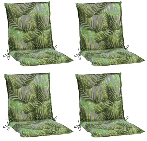 4er Set Niederlehner-Stuhlauflagen Grün mit Palmenmotiv – Gartenstuhlauflage 100 x 50 x 6 cm – Baumwolle Polyester Mischgewebe – Gurtband & Bindekordeln – Polsterung für Niederlehner – Made in Germany