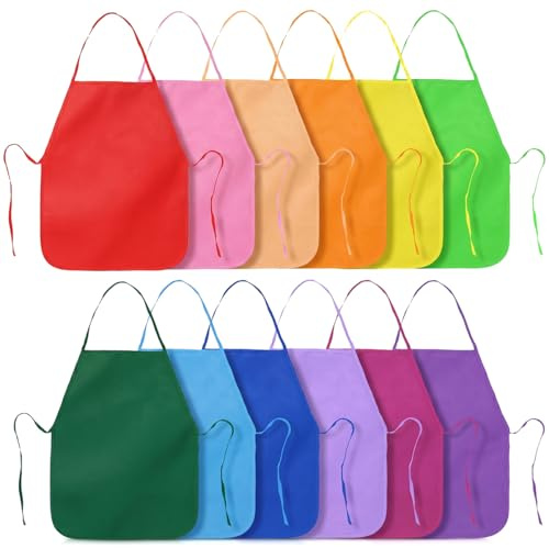 12 Kinderschürzen zum Bemalen,Bastelschürze Set,Vliesstoff Kochschürze | Stoff Malerei Schürzen,12 Farben Backschürze,Malkittel Schule für Küche, Jede Kunst Aktivität
