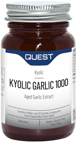 Quest - 60x Kyolic Garlic Tablets. High Strength 1000mg Odourless Aged Garlic Extract for Heart, Immune, Digestive & Cognitive Health. Daily Dietary Supplement. Vegan & Gluten-Free (Pack of 2)