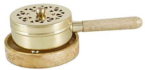 NKlaus Untersetzer räucherpfanne, zum Räuchern Messing golg, 1 Stück | Holz; Höhe: 5,5cm; Länge: 17cm; Gewicht: 270g; 8,5cm; 10cm