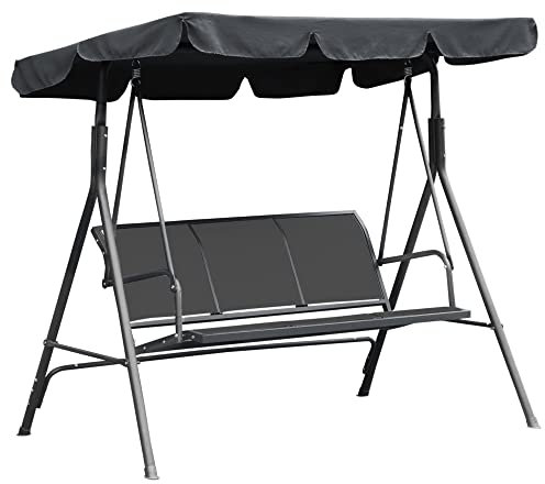 Outsunny Hollywoodschaukel, 3-Sitzer, hoher Komfort, Dach imprägniert, Neigung verstellbar, Sitzfläche und Rückenlehne, ergonomisch, Stahl, Textilene, Grau