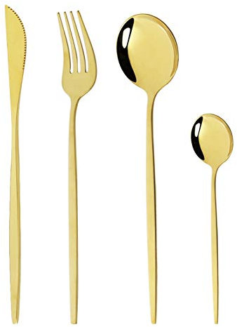 Geschirr Set 24 stücke Blaugold Gabel Löffel Messer Besteck Edelstahl Western Silberwaren Für küche Geschirr Set essgeschirr (Color : Gold)