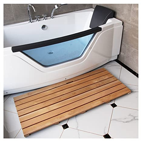 SHUITUKOUU Tapis De Bain en Bois,Caillebotis Douche Bois Bambou,Plancher De Douche Et Tapis De Bain De Luxe en Bambou Naturel, Antidérapant, Personnalisable,50x50cm/20x20in