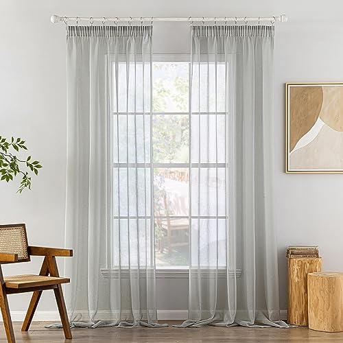 MIULEE Gardinen Vorhänge mit Kräuselband 2er Set Gardine Vorhang Gardinen Wohnzimmer aus Sheer Voile Curtains Transparent Schlafzimmer Grau 140 x 245 cm