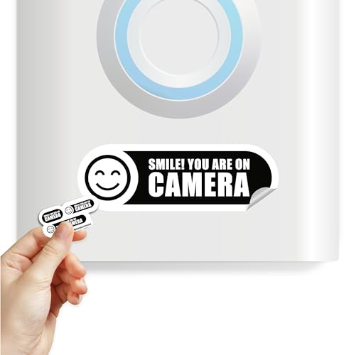 Tiny Smile You are on Camera Sticker for Doorbell | 3 Sizes Smile You are on Camera Tiny Sign | Tiny Size Perfect for Any Camera Doorbell Model | 1x0,5 inches Waterproof Permanent Vinyl | Matte Black
