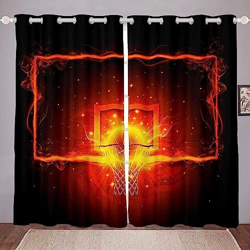 Schattierung Vorhänge Feuerroter Fußball 3D Druck 2Er Set Isolierung Schalldichte Kinder Gardinen Blickdicht Mit Ösen Vorhang Fenster Für Wohnzimmer Schlafzimmer Balkon 140 X 160 cm -4J8Z-T5Q
