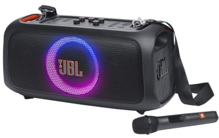 JBL PartyBox On-The-Go Essential Portable Bluetooth Light Effect Speaker, 100W Power, 6 Hour Playback, IPX4 Splash Resistant - Black