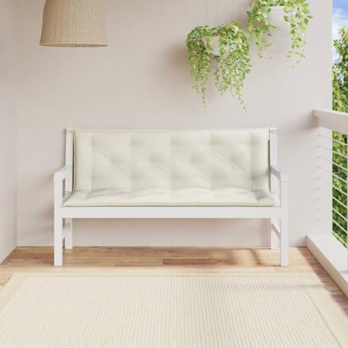 Homgoday Gartenbank-Auflagen 2 STK. Bankauflage Bankpolster Bankkissen Sitzkissen Rückenkissen für Bank Gartenbankauflage Rutschfestes Design Melange Creme 150x50x7 cm Stoff