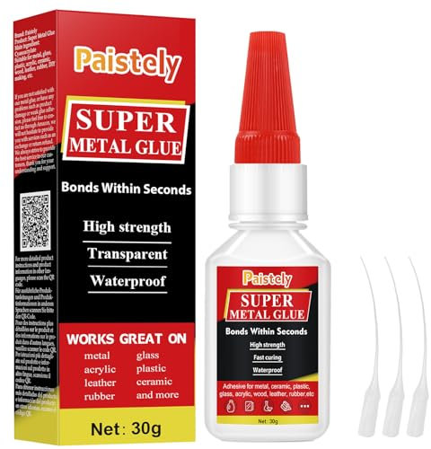 Transparent Metal Glue, Waterproof and High Strength Superglue for Metal,Plastic, Acrylic, Ceramic, Wood, Leather, Rubber, DIY Crafting, with 3 Droppers(30g)