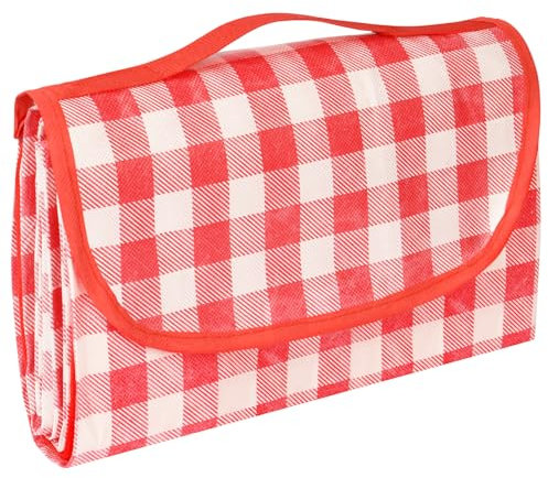 AYBUY Picnic Blanket,Extra Large Tartan Picnic Mat With Carrying Handle Foldable and Portable 200CM X 200CM,Picnic Camping Blanket for Camping, Park, Garden, Beach, Outdoor,Red and White Grid