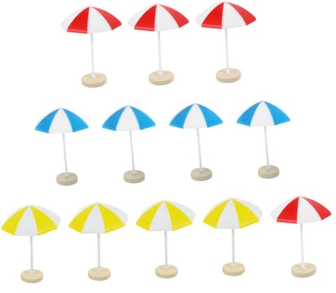 Toddmomy 8pcs Miniature Sun Umbrellas and Beach Umbrellas Set, Medium Size Blue and Yellow Resin Micro Landscape Decor, Doll House and Aquarium Scene Accessories for Diy Ocean Bonsai