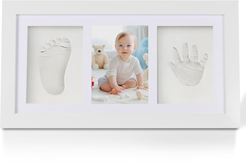 Qooloo Set completo di impronte digitali per bambini, set completo di stampa in gesso con bella cornice, piastra alfabeto per fai da te, regalo per nascita, battesimo, decorazione per la cameretta dei