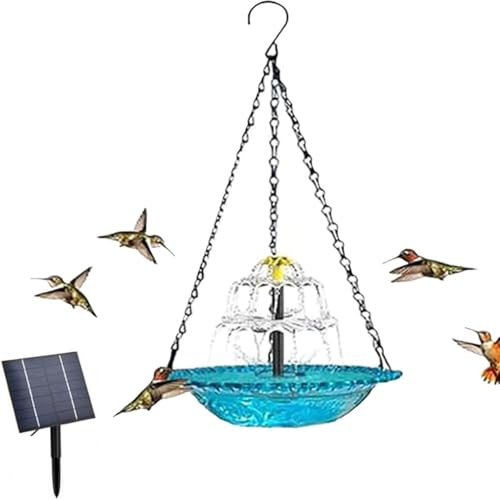 Solar-Kaskaden-Hängender Vogelbad-Brunnen, Vogeltränke Balkon, Vogeltränke Hängend, Solar Springbrunnen Vogeltränkes, Solar Vogelbad Mit Springbrunnen Hänging Gartendekoration Wasserspiel (Blau)