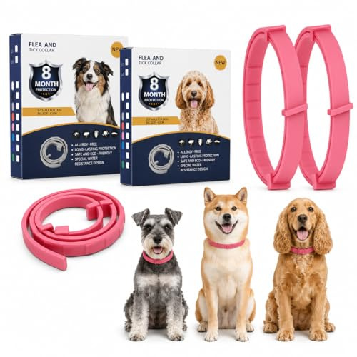 Pink Adjustable Dog Collars, 62 cm, 2-Pack, Integrated Fastening Sliders | For routine wear at home, adaptable neck fit for different dog builds, spare included when replacing a used collar