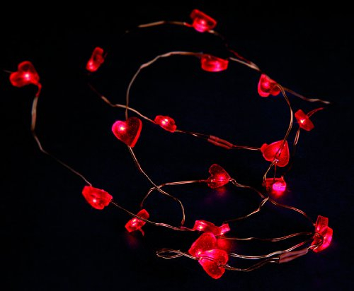 hellum LED Lichterkette Herz-en Batterie-betrieben(2AA), 20er rote Herzen mit rote LEDs Kupfer Draht Lichterkette innen, 110cm Lichtlänge für Valentinstag Hochzeit Jahrestage Muttertage Deco 570854