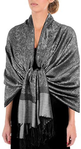Sakkas Soft Pashmina Feel Paisley Design Sjal/stola, Svart-vitt, one size