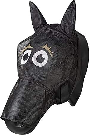 PFIFF 101013 Flygmask ansiktsmask med motiv för hästar, flygskydd, Pony/S, Svart Beige