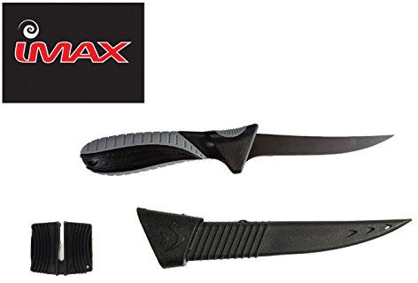 Imax Angelmesser inkl. Messerschärfer, Angelmesser, Fischmesser, Anglermesser inkl. Messerscheide, Messer mit gummierem Griff, Filetiermesser, 12,5cm Klinge