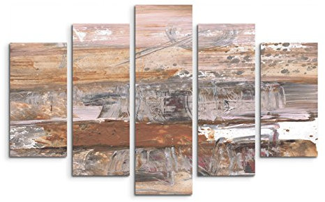 Paul Sinus Art 5 teiliges Wandbild auf Leinwand (Gesamt: H: 100cm B: 160cm) Keilrahmenbild Canvas Fotodruck Leinwandbild Leinwanddruck Kunstdruck Wandbild braun grau weiß