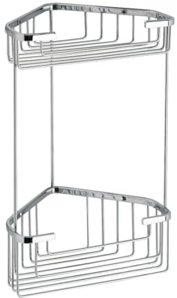 Kiamami Valentina Portasapone Doccia Doppio Angolare Acciaio Inox Lucido | Due ripiani angolari, acciaio inox e ottone, finitura lucida, 20x31x15 cm, accessori da doccia