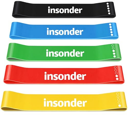 Insonder® Set di fasce di resistenza, delicate sulla pelle, con guida all'allenamento, ideali per esercizi di glutei, gambe, coscia, fitness, fisioterapia, pilates