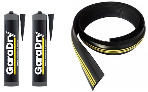 Kit guarnizione soglia porta garage alta 2,5 cm Lunghezza 3,73 m | PVC flessibile | Il kit completo include 2 adesivi | GaraDry