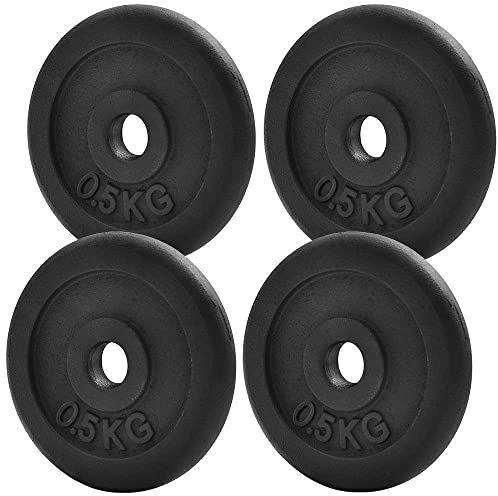 KK Cast iron Weight Plate Set For 1 Inch Barbell Bar Dumbbells Weight Disc Pair. 2 x 2.5kg, 5kg or 10kg Barbell Weight Plates. Dumbbell Plates for Home or Gym Training or Weightlifting. (4 X 0.5KG)