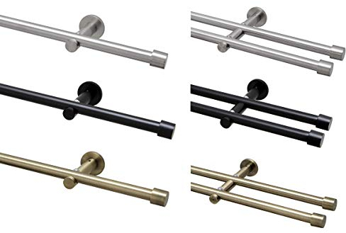 Garduna Gardinenstange Ø 16mm 2-Lauf Edelstahl-Look Metall, 200cm