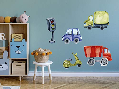 GRAZDesign Wandtattoo Autos Kinderzimmer, Wandaufkleber für Jungen, Wanddeko Wandsticker Deko für Babyzimmer Baby Jungenzimmer Jungs, Aquarell / 57x80cm