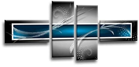 LR Blue Grey Abstract Wall Art Picture – Black Modern Framed 4 Panel Split Canvas Print | Ready to Hang | Modern Wall Art for Living Room, Bedroom & Office
