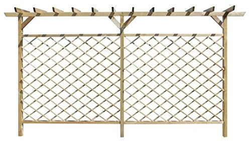 CHAHO Jägerzaun mit Pergola-Oberteil，Garten Rosenbogen, Rankhilfe, Rankgitter, Tannenholz, Braun，Pergola aus Holz