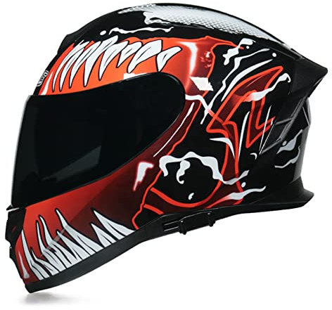 BaoFuStore Vollgesichts-Motorradhelm, Dual-Sonnenblende DOT/ECE-Zugelassener Motorrad-Straßen-Fahrradhelm, Retro-Motorrad-Moped-Rennhelm Für Jugendliche, Männer, Frauen,Venom b,M