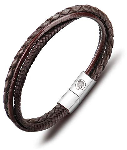 Casisto.J Pulsera Cuero Hombre - Pulsera Trenzada Hecha a Mano clásica en Negro y marrón con Cierre magnético Grabado Joyas Gratis en Caja